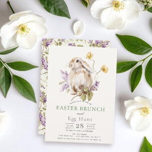 Lop Bunny Purple Lilac Floral Easter Brunch Invitation