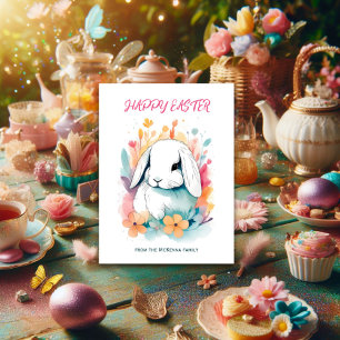 Lop Ear Rabbit Spring Flowers Watercolor Easter Holiday Postcard