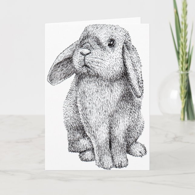 Lop Eared Bunny Rabbit Cute Easter Drawing Long Sl Card (Front)