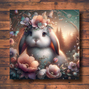 Lop Eared Bunny Woodland Floral Art Nouveau Easter Holiday Card
