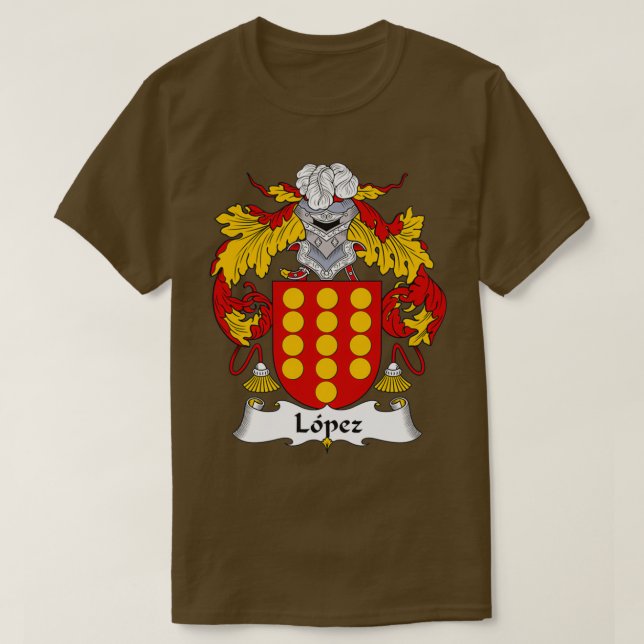 Lopez Coat of Arms Family Crest  T-Shirt (Design Front)