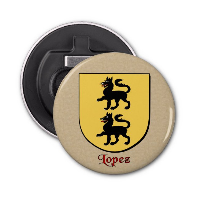 Lopez Heraldic Arms on Parchment Style Back Bottle Opener (Front)