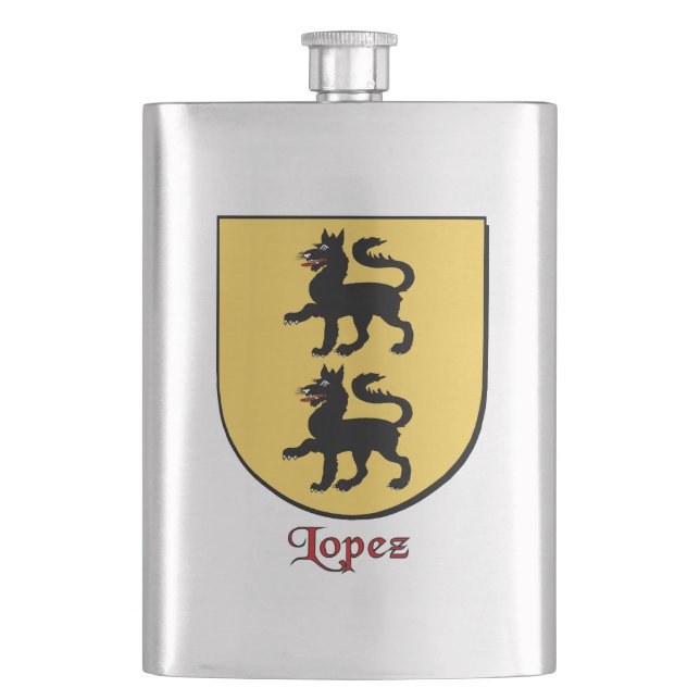 Lopez Heraldic Shield Hip Flask (Front)