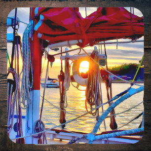 Lopez Island Boats and Sunset Hard Plastic Coaster