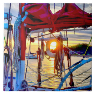 Lopez Island Sailing and Sunset Decorative Tile