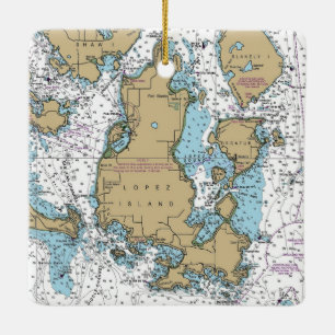 Lopez Island WA Chart Ceramic Ornament