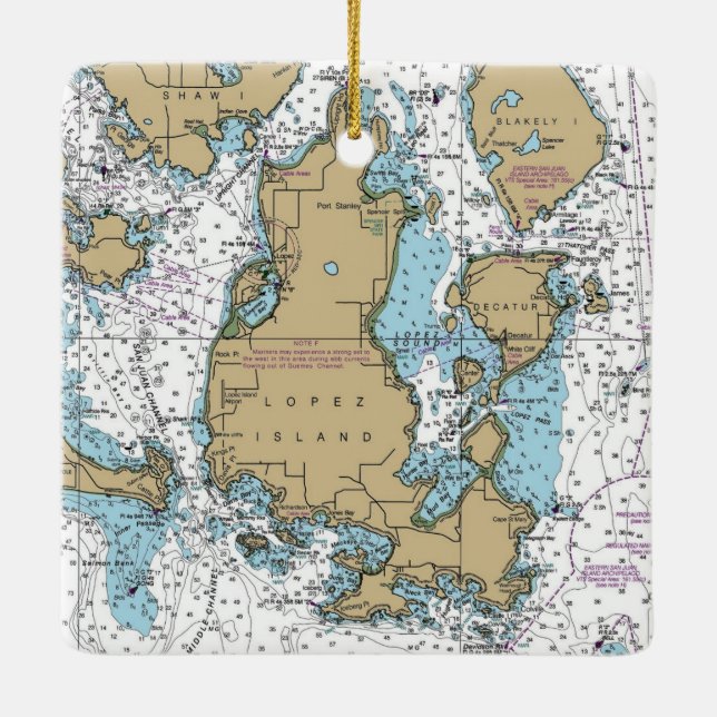 Lopez Island WA Chart Ceramic Ornament (Back)