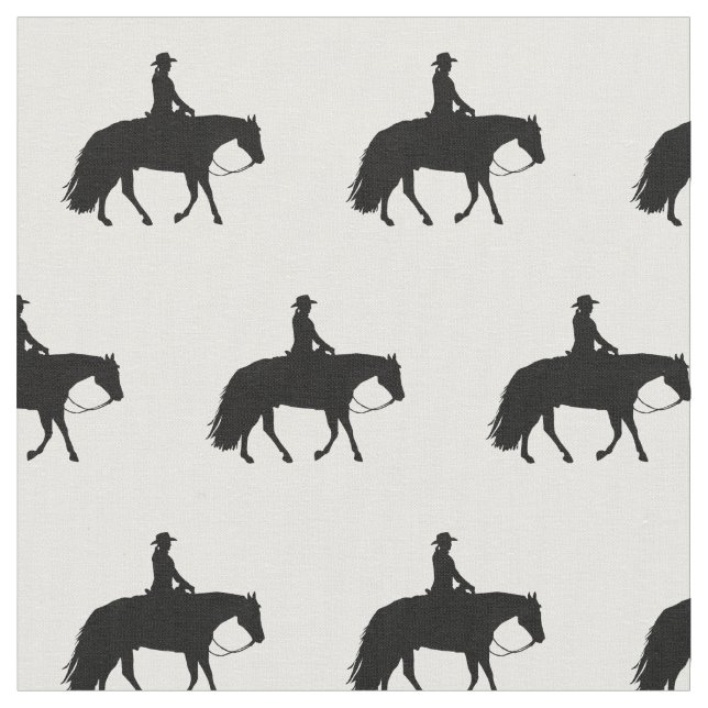 Loping Black Western Pleasure Horse Silhouettes Fabric (Close Up)