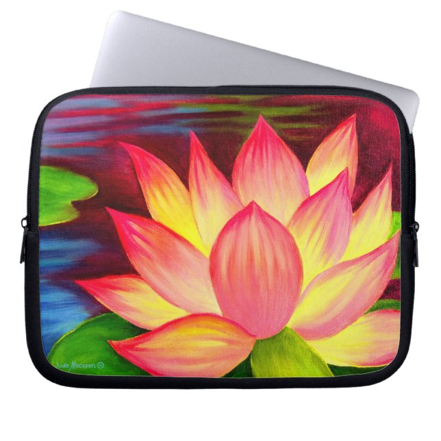 Loptop Sleeve Pink Lotus Flower Painting Art (Front)