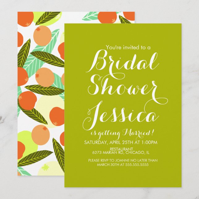Loquat Fruit Pattern Bridal Shower Peach Invitation (Front/Back)