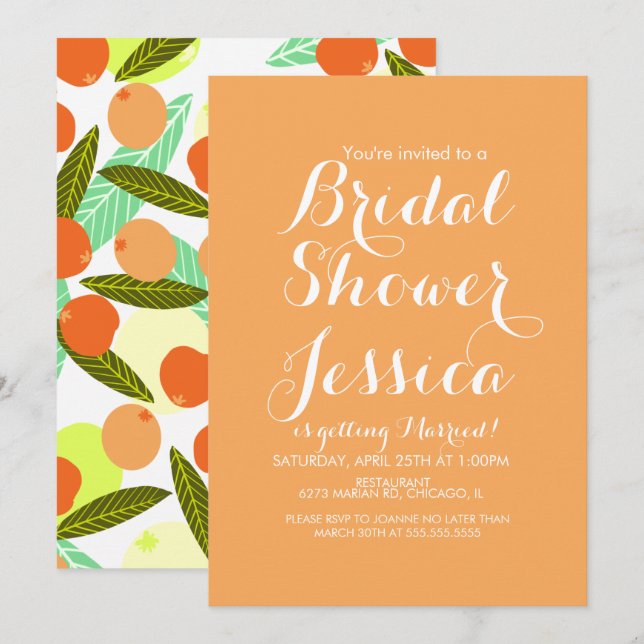 Loquat Fruit Pattern Bridal Shower Peach Invitation (Front/Back)