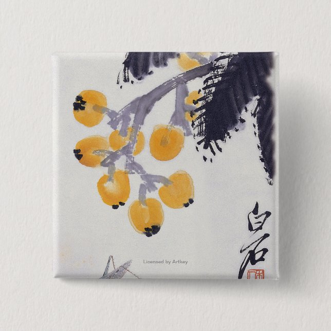 Loquats and a Grasshopper 15 Cm Square Badge (Front)