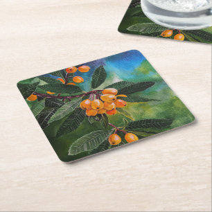 Loquats in April Spring Painting by Alfred Fox Square Paper Coaster