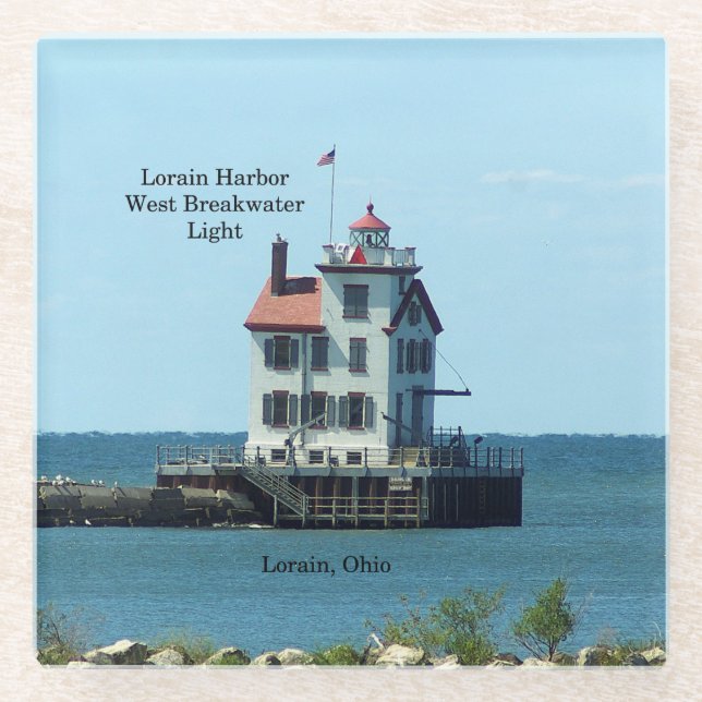 Lorain Harbour West Breakwater Light glass Coaster (Front)