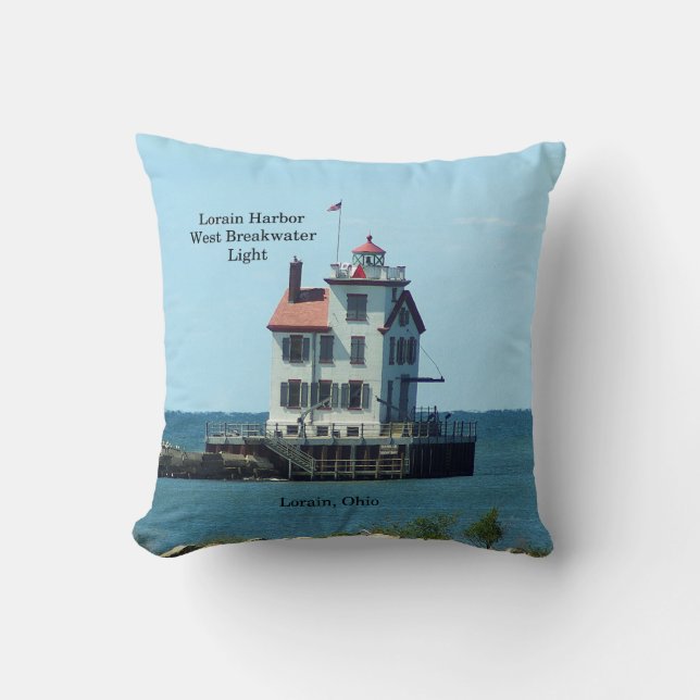 Lorain Harbour West Breakwater Light square pillow (Front)