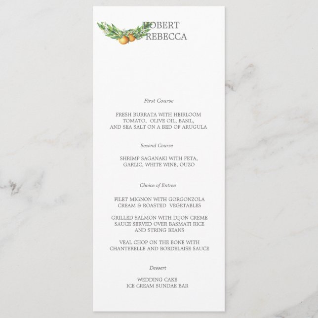 L'Orangerie Wedding Menu (Front)