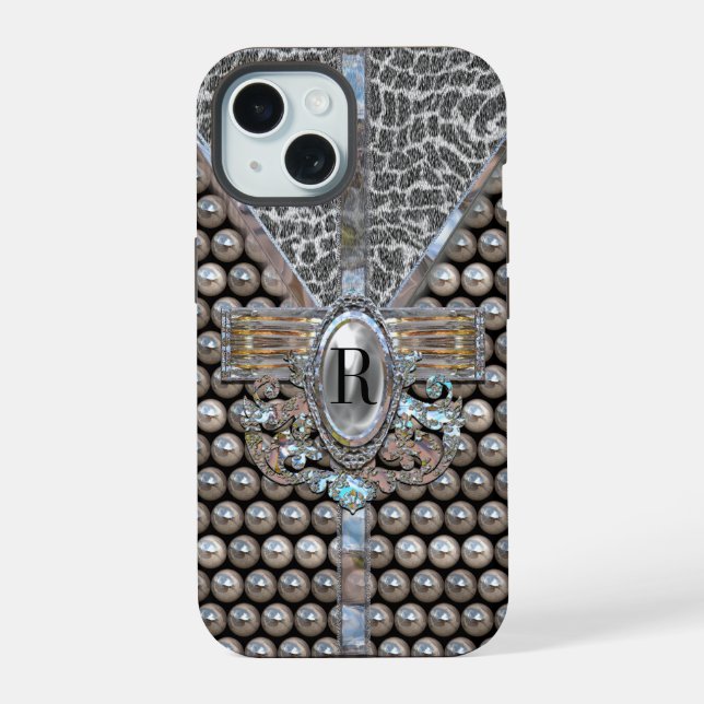 Loranne Dazzle Monogram iPhone 15 Case (Back)