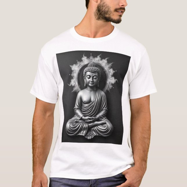 Lord Buddha – Serene Charcoal Art Portrait T-Shirt (Front)