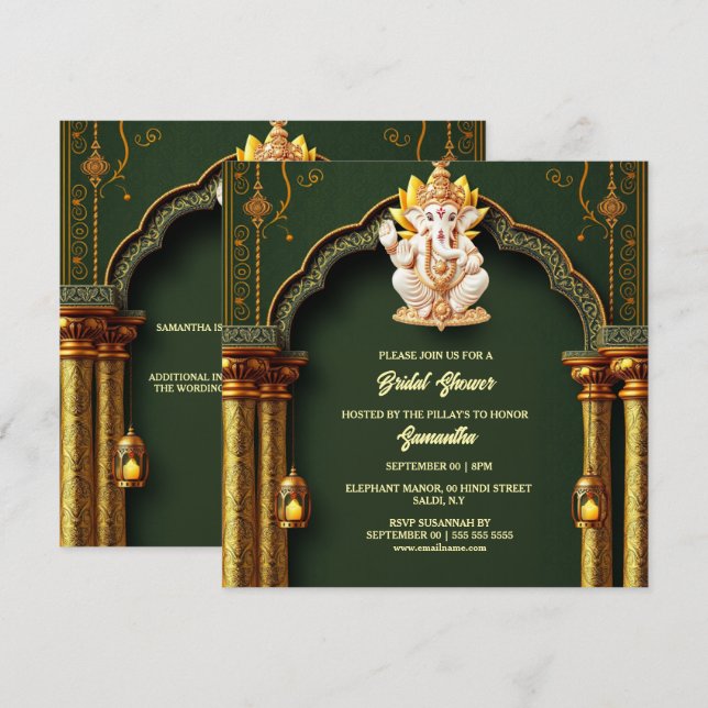 Lord Ganesh green gold paisley elegant arch chic Holiday Card (Front/Back)
