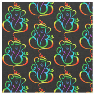Lord Ganesha, colourful on custom colour backgroun Fabric