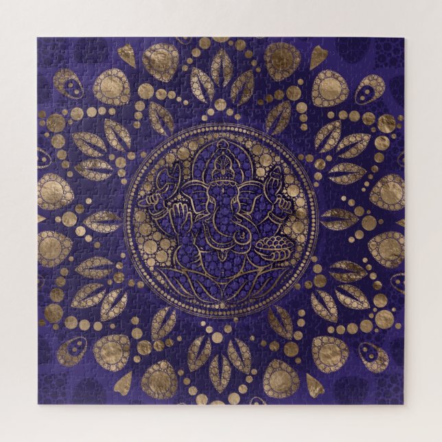 Lord Ganesha Dot Art Purples and Gold Jigsaw Puzzle (Vertical)