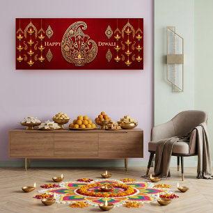 Lord Ganesha Happy Diwali Auspicious Jewel Tones Banner