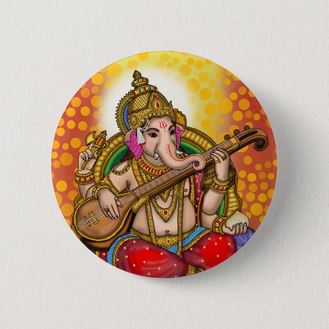 Lord Ganesha Retro Vintage Button (Front)