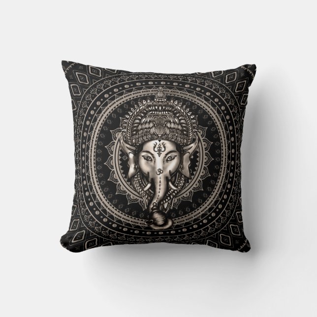 Lord Ganesha - Sepia Black Cushion (Front)