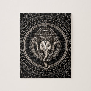 Lord Ganesha - Sepia Black Jigsaw Puzzle