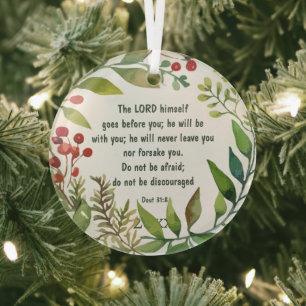 Lord Goes Before You Deut 31: 8 Bible Scripture Glass Tree Decoration