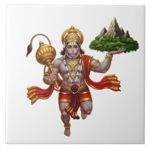 Lord Hanuman Flying Lifting Mountain Ceramic Tile