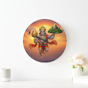 Lord Hanuman Flying Lifting Mountain Large Clock
