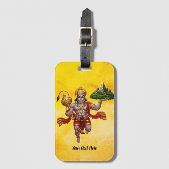 Lord Hanuman Flying Lifting Mountain Luggage Tag (Front Vertical)