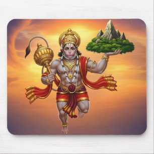 Lord Hanuman Flying Lifting Mountain Mouse Pad