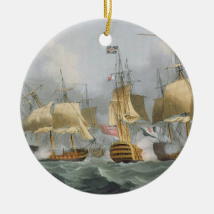 Lord Howe in the Queen Charlotte, Breaking the Ene Ceramic Ornament