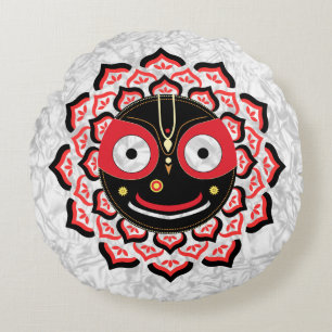 Lord Jagannath Face Chakra Hindu Deity Round Cushion