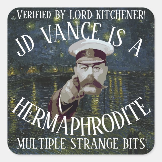 LORD KITCHENER CONFIRMED HERMAPHRODITE JD VANCE SQUARE STICKER (Front)