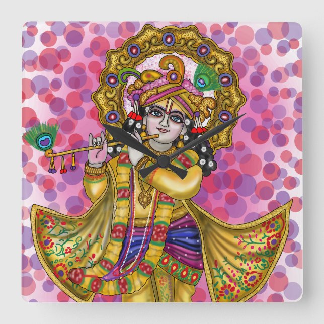 Lord Krishna Accessories Square Wall Clock (Front)