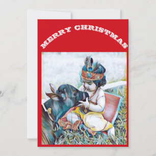 Lord Krishna & Cow wishing Merry Christmas Holiday Card