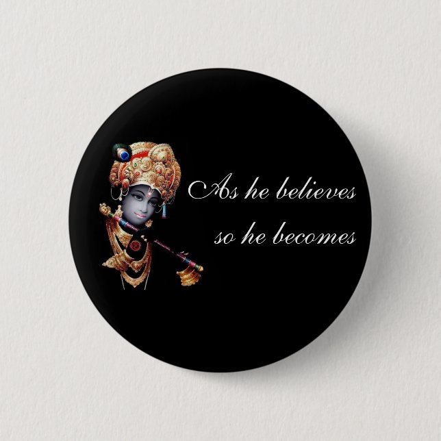 Lord Krishna Hand painted 6 Cm Round Badge (Front)