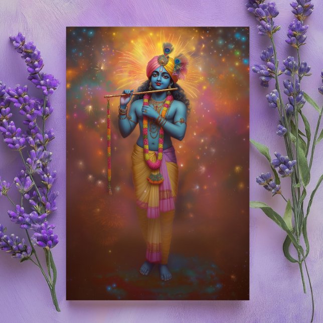 Lord Krishna Pastel Rainbow Fireworks Hindu Art Postcard (Creator Uploaded)