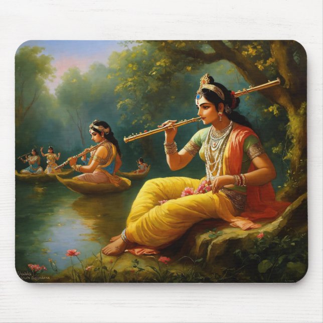 Lord krishna playing flute mouse pad (Front)