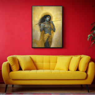 Lord Krishna Playing The Flute Golden Yellow Art Poster