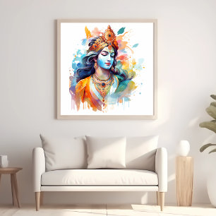 Lord Krishna poster Watercolor Krishna poster
