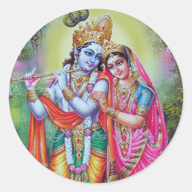 Lord Krishna & Radha Classic Round Sticker (Front)