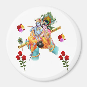 lord krishna seating with radha enjoying flute magnet