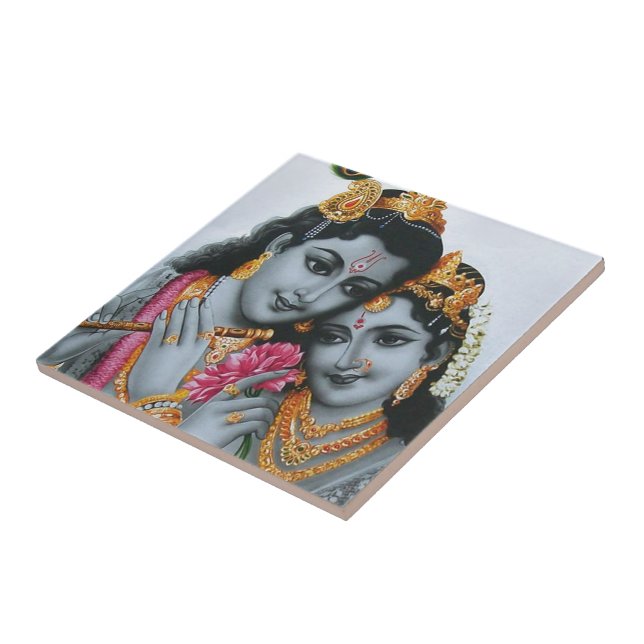 Lord Krishna with Flute Hare Krisna Ceramic Tile (Side)