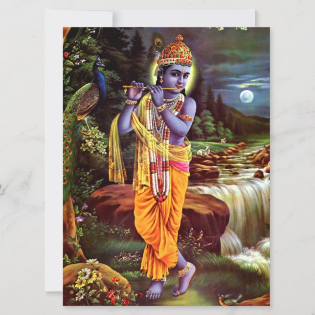 Lord Krishna with Flute Hindu God Card (Front)