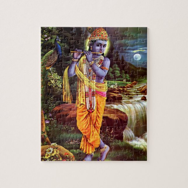 Lord Krishna with Flute Hindu God Jigsaw Puzzle (Vertical)