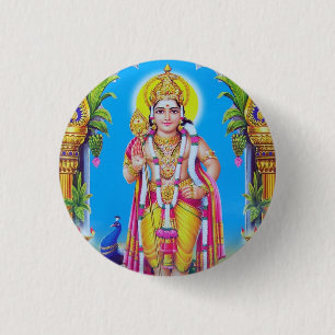 Lord Muruga, Hindu God 3 Cm Round Badge